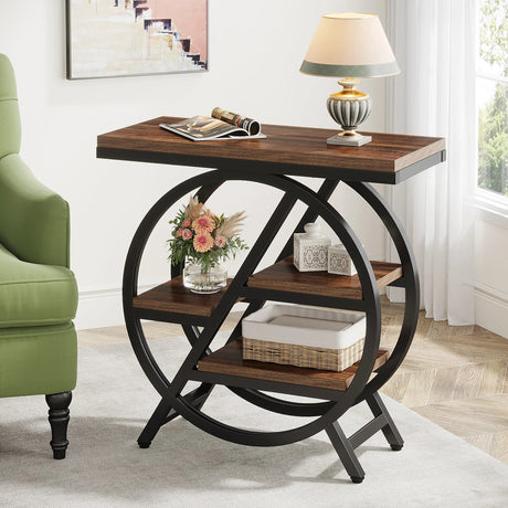 3 Tier Side Table – Tribesigns Rustic Storage with Geometric Metal Frame - Hurbane Home