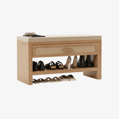 32 - Inch Entryway Shoe Bench with Drawer, Linen Cushion Shelf - Entryway Storage Bench - Hurbane Home