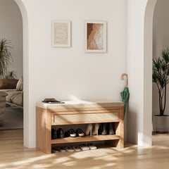32 - Inch Entryway Shoe Bench with Drawer, Linen Cushion Shelf - Entryway Storage Bench - Hurbane Home