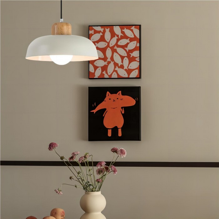 Lampsmodern-UK Nordic Wooden Pendant Light Aluminum Accents D11.8 H5.5in