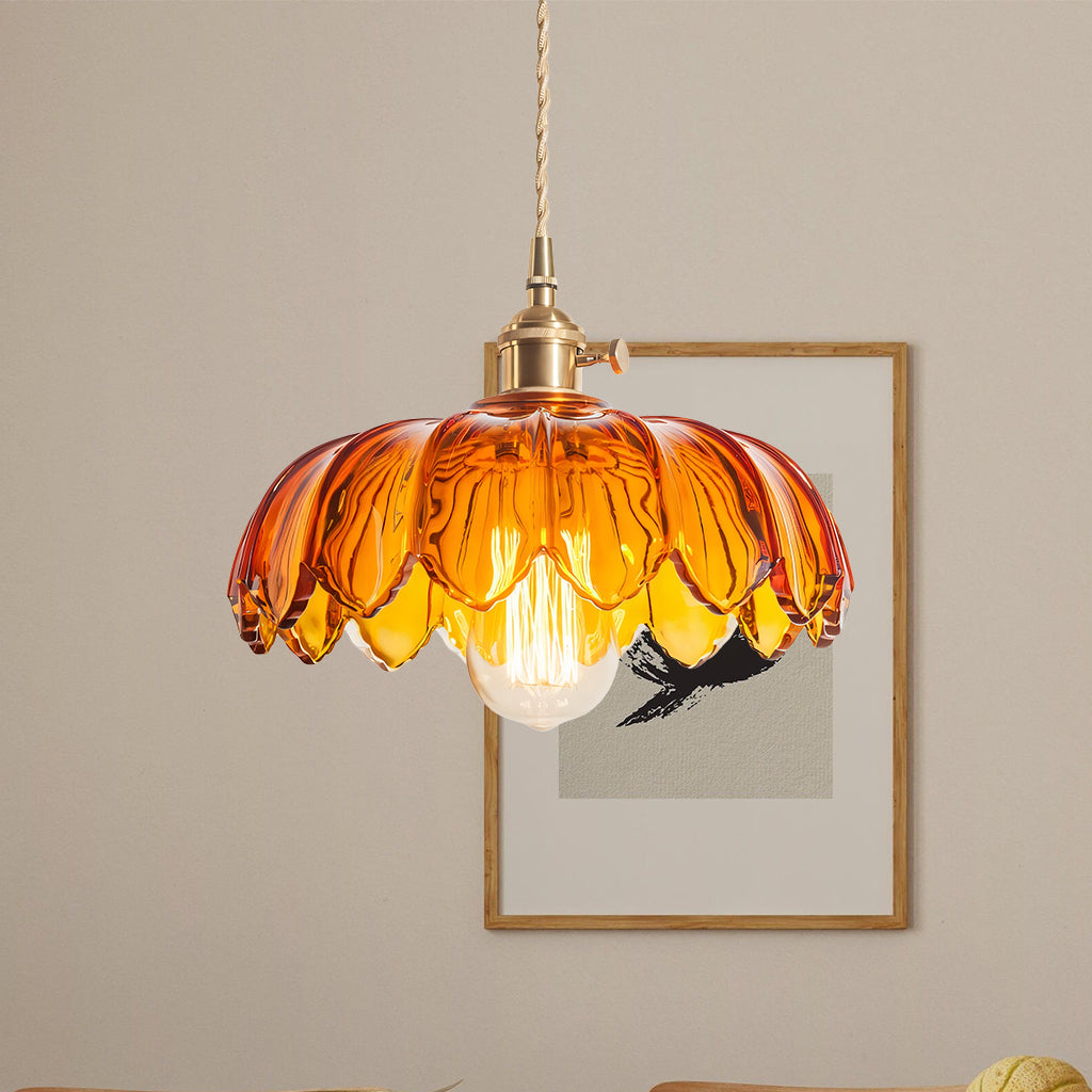 Fay Rustic Tulip Glass Pendant Light Retro Flower Bud Brass