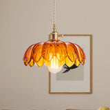 Fay Rustic Tulip Glass Pendant Light Retro Flower Bud Brass