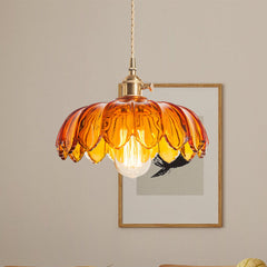 Fay Rustic Tulip Glass Pendant Light Retro Flower Bud Brass