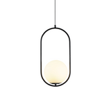 Black oval frame glass globe pendant shown on a plain white studio background