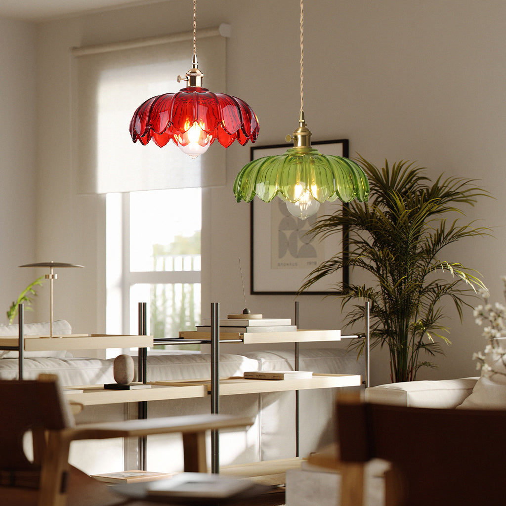 Fay Rustic Tulip Glass Pendant Light Retro Flower Bud Brass