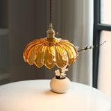 Fay Rustic Tulip Glass Pendant Light Retro Flower Bud Brass