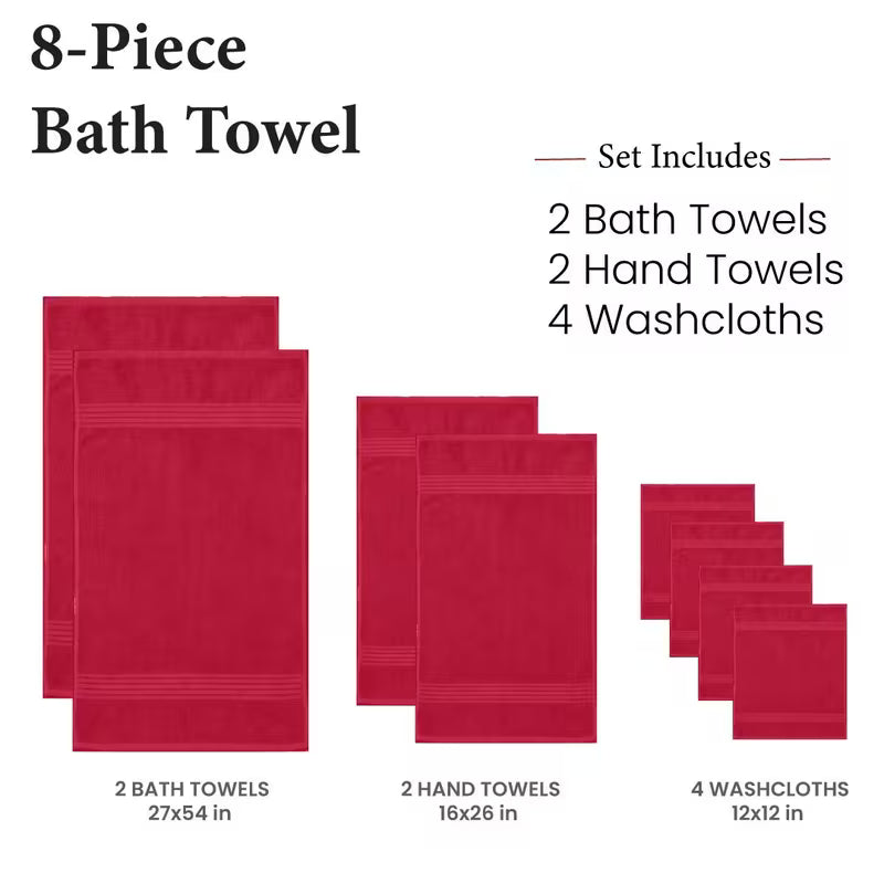 8-Piece Fancy Cotton Towel Set – Ultra Soft, Quick-Dry & Highly Absorbent