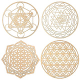 4 Piece Wall Art – Sacred Geometry Wooden Crystal Grid Set - Hurbane Home