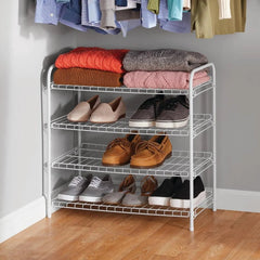 4 Tier Shoe Rack – 12 Pairs White Steel Wire Organizer for Entryway - Hurbane Home