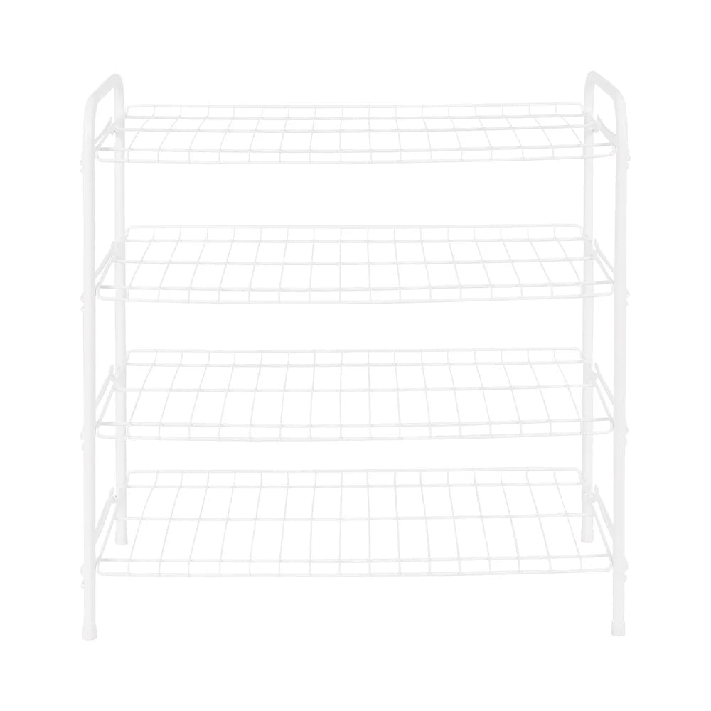 4 Tier Shoe Rack – 12 Pairs White Steel Wire Organizer for Entryway - Hurbane Home