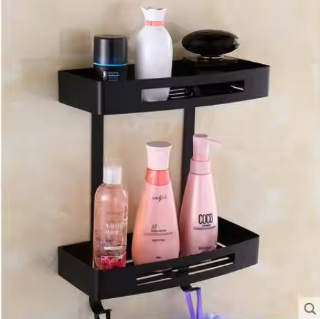 Wall-Mounted Stainless Steel Corner Shower Shelf Dual-Tier Soap Basket