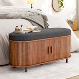 43.3 Inch 3 - Tier Shoe Storage Bench, Cushion and Tambour Door - Entryway Storage Bench - Hurbane Home