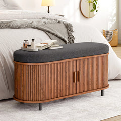43.3 Inch 3 - Tier Shoe Storage Bench, Cushion and Tambour Door - Entryway Storage Bench - Hurbane Home