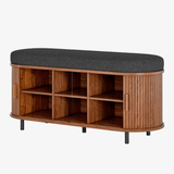43.3 Inch 3 - Tier Shoe Storage Bench, Cushion and Tambour Door - Entryway Storage Bench - Hurbane Home