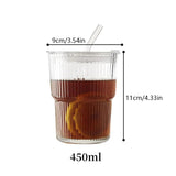 450ml Striped Glass Cup with Lid and Straw, Clear - Hurbane Home