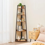 5 Tier Corner Bookshelf – Metal Frame Wood Shelves - Hurbane Home
