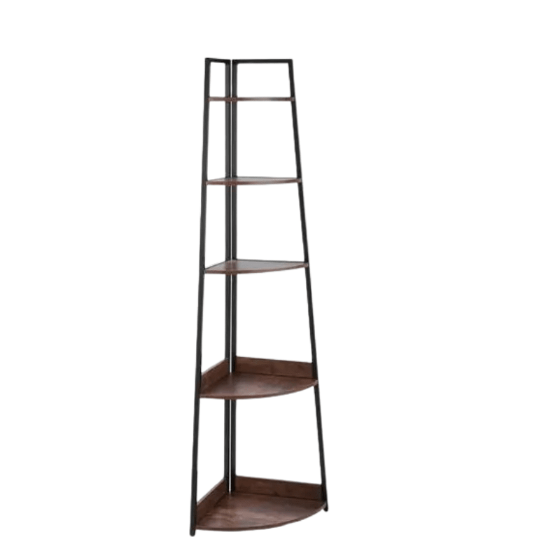 5 Tier Corner Bookshelf – Metal Frame Wood Shelves - Hurbane Home