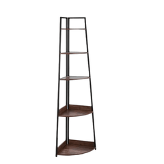 5 Tier Corner Bookshelf – Metal Frame Wood Shelves - Hurbane Home