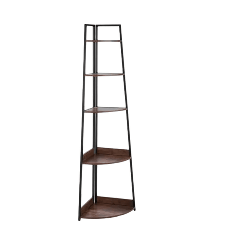 5 Tier Corner Bookshelf – Metal Frame Wood Shelves - Hurbane Home