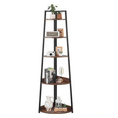 5 Tier Corner Bookshelf – Metal Frame Wood Shelves - Hurbane Home