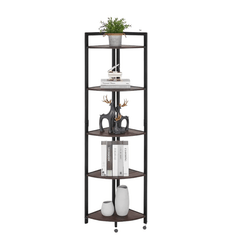 5 - Tier Rustic Industrial Bookshelf Walnut Wood and Metal Shelving - Hurbane Home