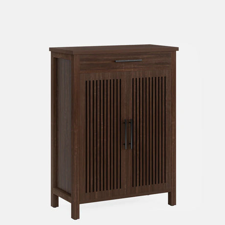 Wooden Shoe Cabinet – 5 Tier Storage with Louvered Doors Drawer.