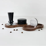 Walnut Wooden Coffee Tamper Mat Stand with Non‑Slip Base