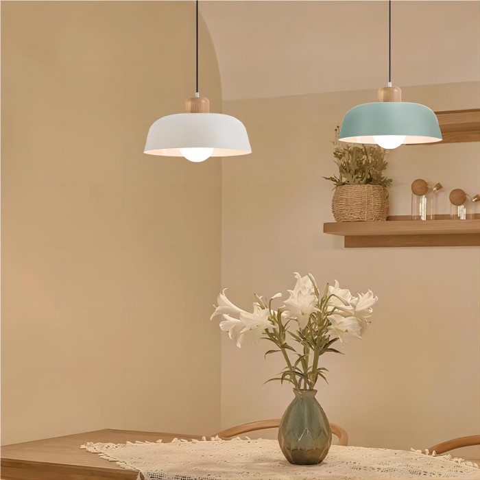 Lampsmodern-UK Nordic Wooden Pendant Light Aluminum Accents D11.8 H5.5in