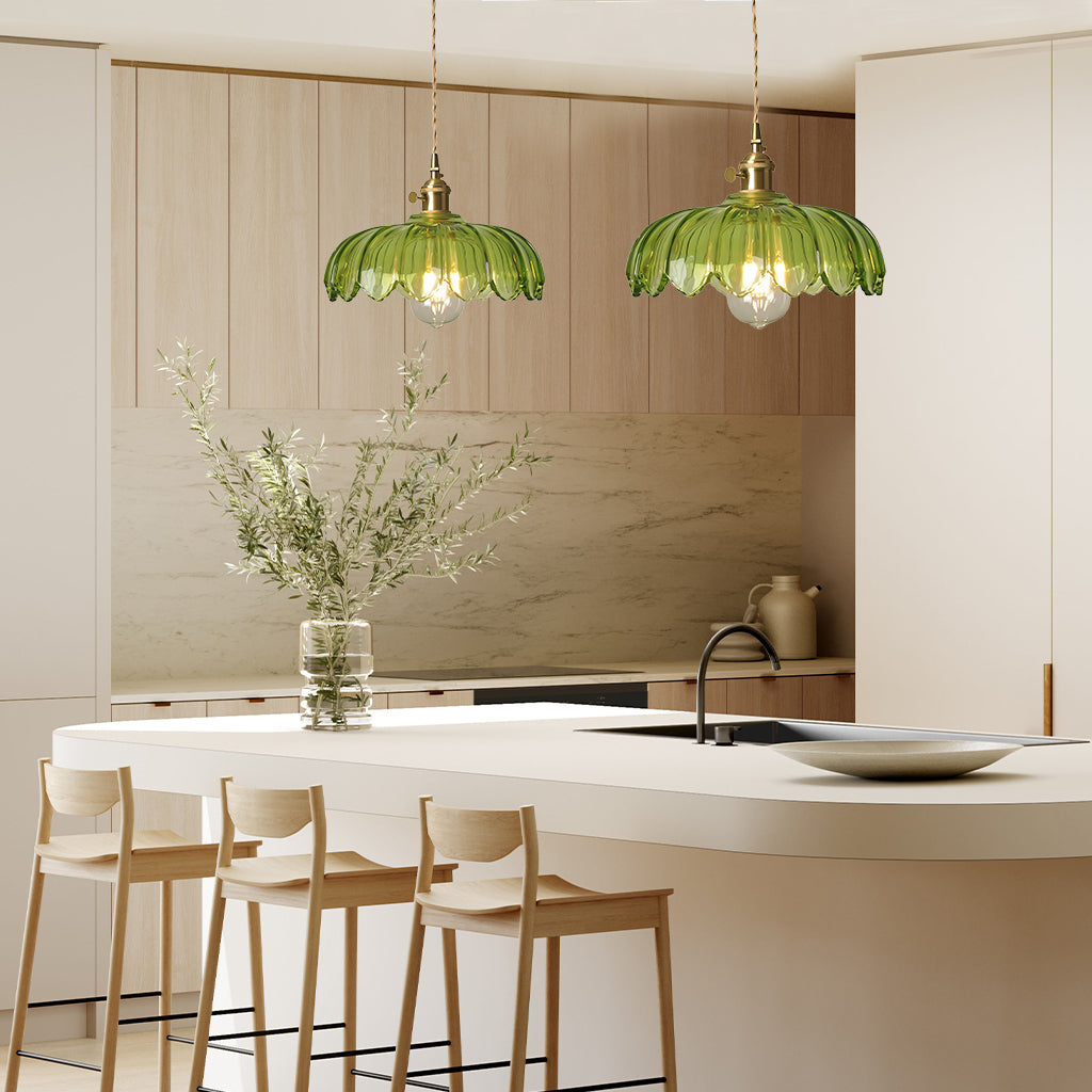 Fay Rustic Tulip Glass Pendant Light Retro Flower Bud Brass