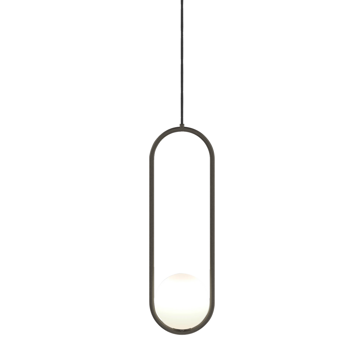 Gold round frame glass globe pendant shown against a plain white studio background