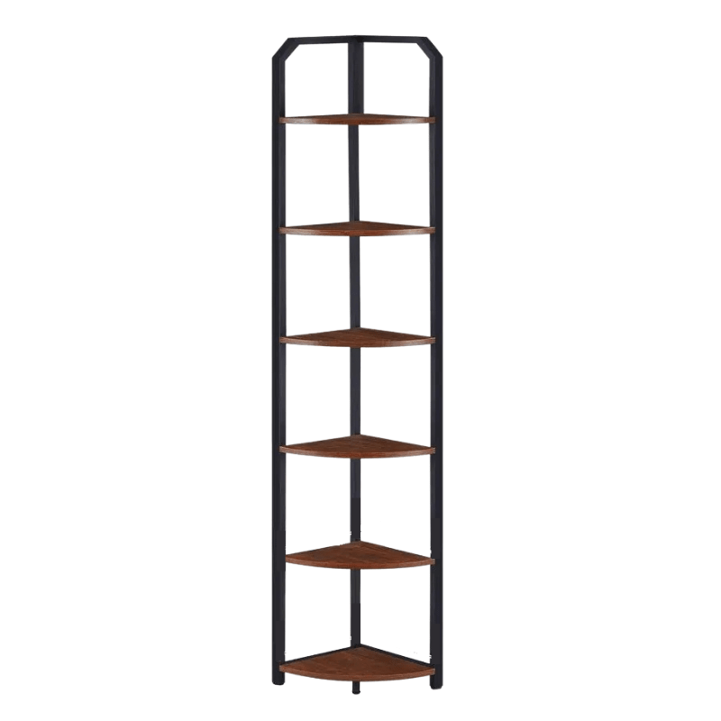 6 Tier Corner Bookshelf – Industrial Freestanding Shelf Stand - Hurbane Home