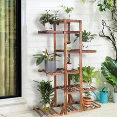 6 Tier Plant Stand - Rustic Wooden Flower Display Rack Indoor - Hurbane Home