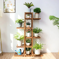 6 Tier Plant Stand - Rustic Wooden Flower Display Rack Indoor - Hurbane Home