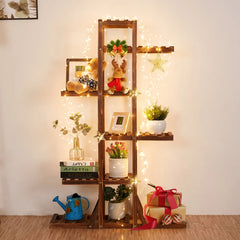 6 Tier Plant Stand - Rustic Wooden Flower Display Rack Indoor - Hurbane Home