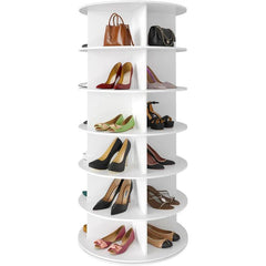 6 Tier Rotating Shoe Rack – 24 Pairs Spinning Tower Organizer White - Spinning Shoe Rack - Hurbane Home