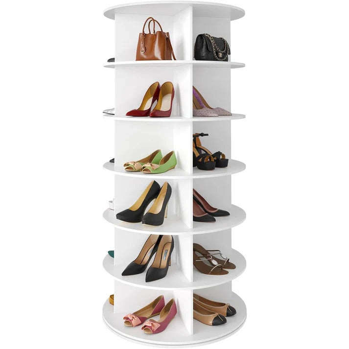6 Tier Rotating Shoe Rack – 24 Pairs Spinning Tower Organizer White.