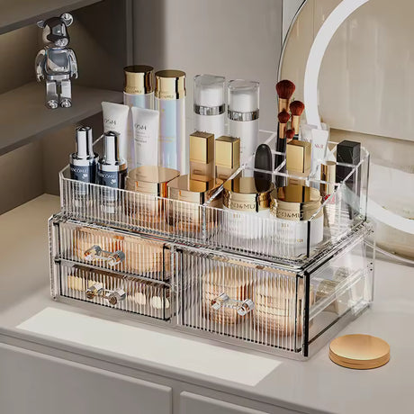 Acrylic Makeup Organizer – Large Desktop Cosmetic Storage with Drawers