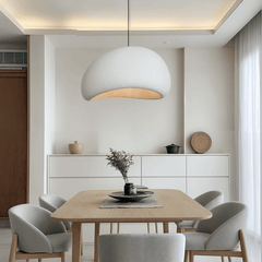 Pendant light shown with the ceiling mount and suspension cord