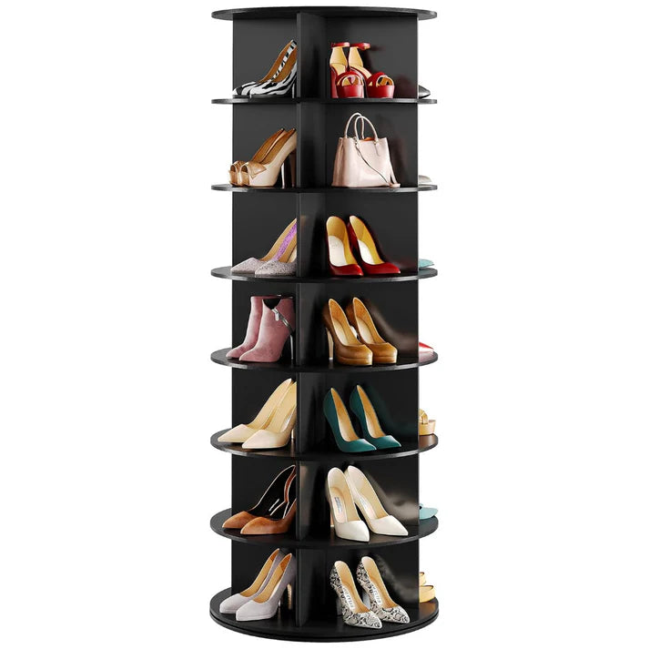 7 Tier Rotating Shoe Rack – 360° Spinning Tower Organizer Black.