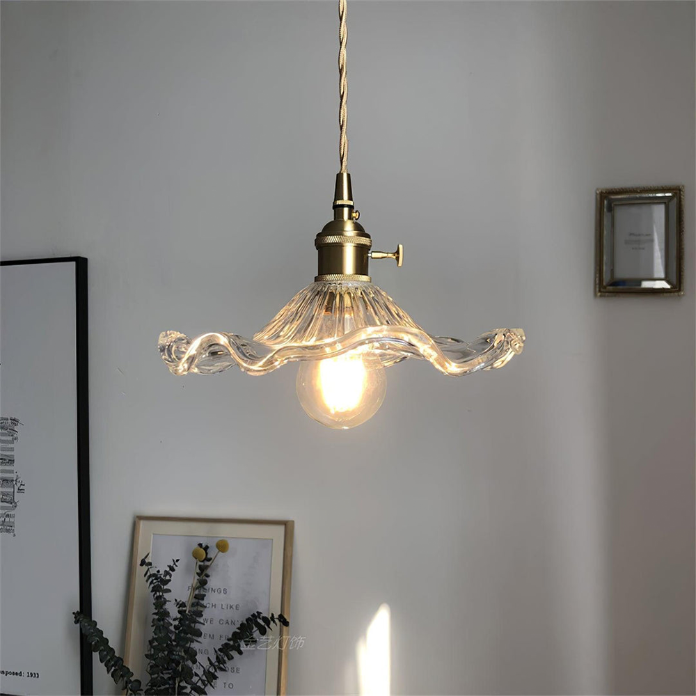 Lampsmodern-UK Stylish Hibiscus Glass Pendant Light Fluted Shade 9.05in×4.72in