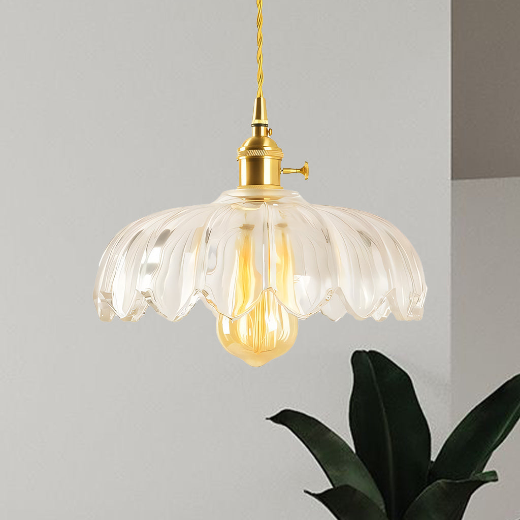 Fay Rustic Tulip Glass Pendant Light Retro Flower Bud Brass