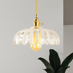 Fay Rustic Tulip Glass Pendant Light Retro Flower Bud Brass
