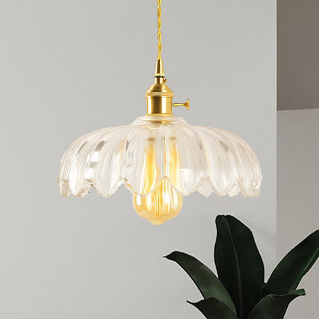 Fay Rustic Tulip Glass Pendant Light Retro Flower Bud Brass
