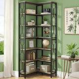7 Tier Bookshelf – Industrial Metal Corner Storage Rack - Hurbane Home