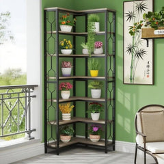 7 Tier Bookshelf – Industrial Metal Corner Storage Rack - Hurbane Home