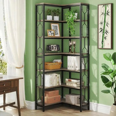 7 Tier Bookshelf – Industrial Metal Corner Storage Rack - Hurbane Home