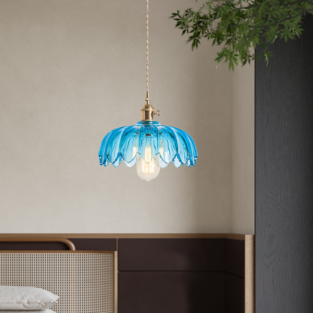 Fay Rustic Tulip Glass Pendant Light Retro Flower Bud Brass