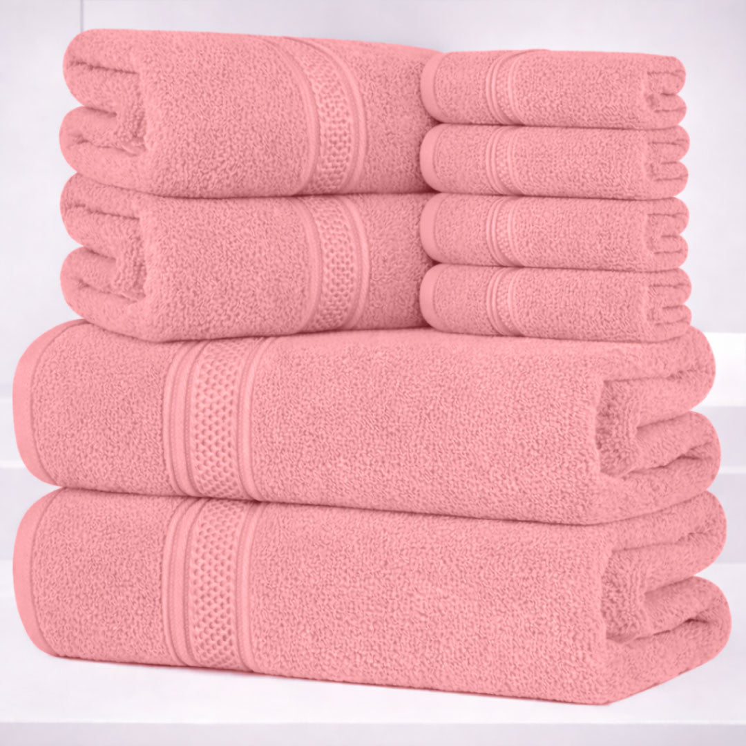 8 - Piece Fancy Cotton Towel Set – Ultra Soft, Quick - Dry & Highly Absorbent - Towels - Hurbane Home