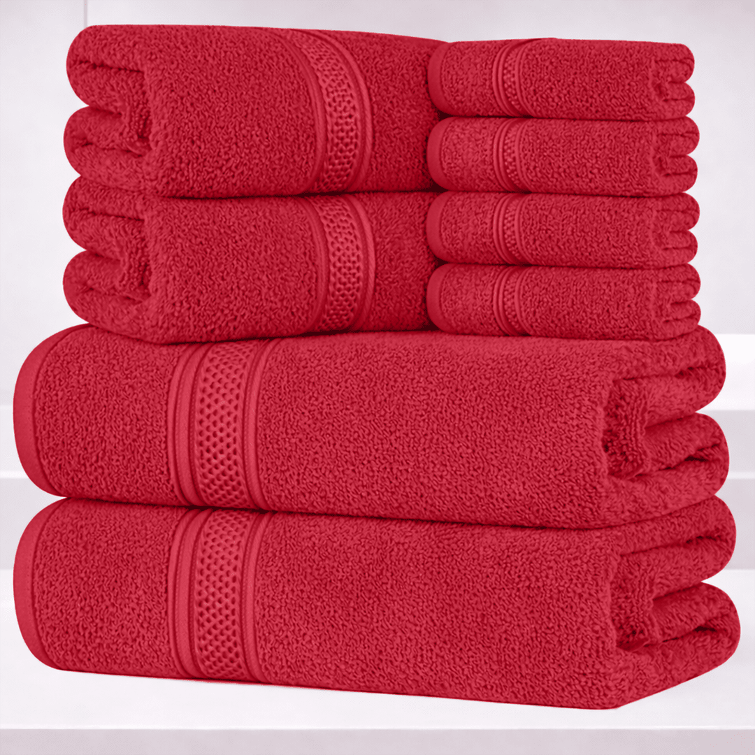 8 - Piece Fancy Cotton Towel Set – Ultra Soft, Quick - Dry & Highly Absorbent - Towels - Hurbane Home