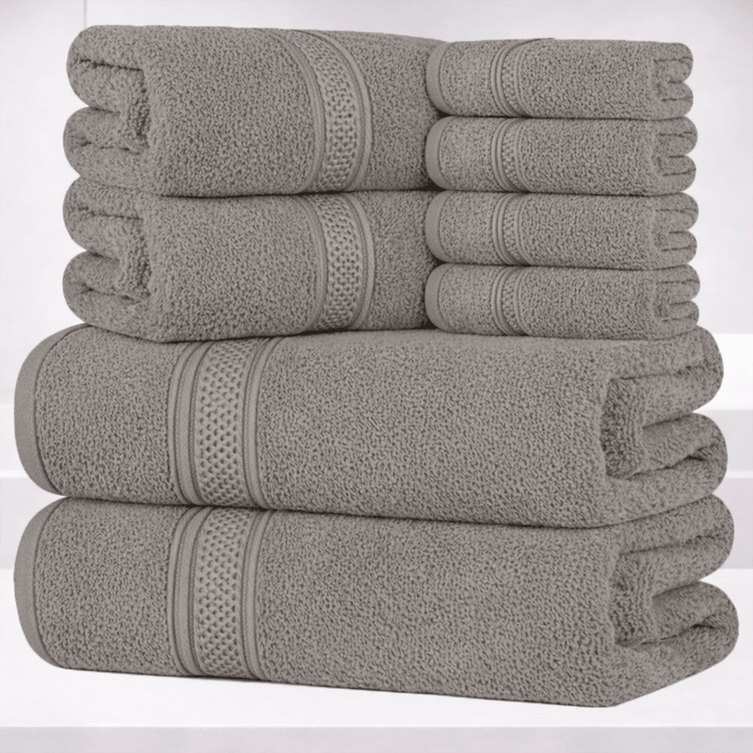 8 - Piece Fancy Cotton Towel Set – Ultra Soft, Quick - Dry & Highly Absorbent - Towels - Hurbane Home